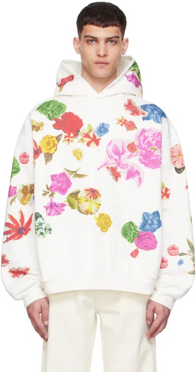 Marni Off-white Floral Hoodie In Cfw02 Natural White