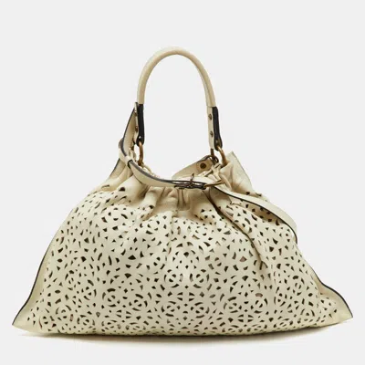 Marni Off White Leather Cutout Oversized Shoulder Bag In Gold