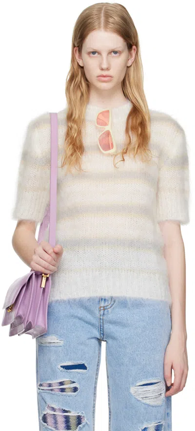 Marni Off-white Striped T-shirt In Rgw02 Natural Whiite