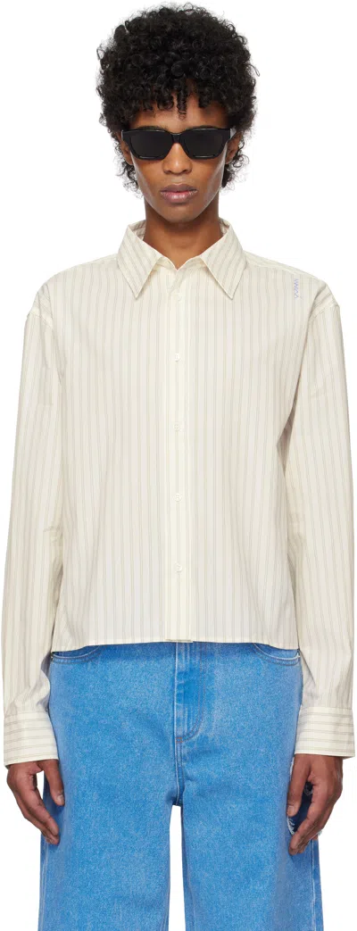 Marni Off-white Yarn Dyed Shirt In Stw74 Winter Wheat