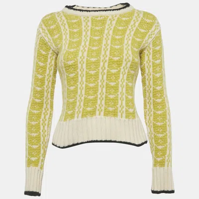Pre-owned Marni Off White/parrot Green Wool Knit Intarsia Sweaters S