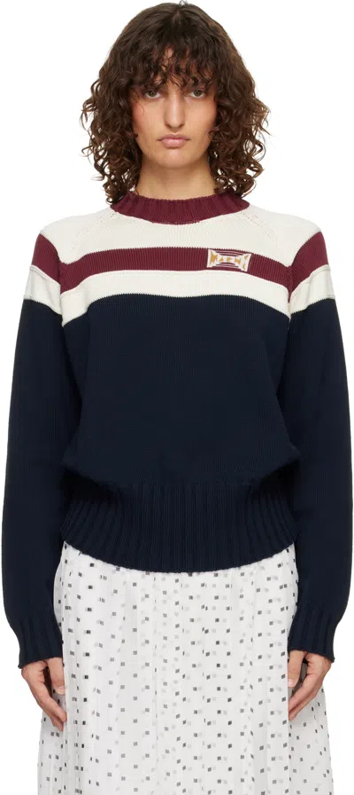 Marni Contrast Stripe Cotton Sweater In Blue