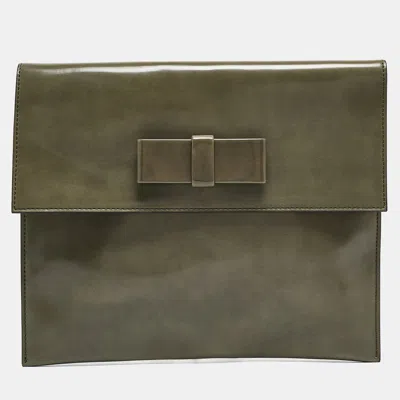 Marni Olive Green Glossy Leather Bow Clutch