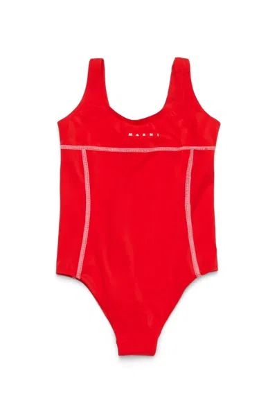 MARNI ONE-PIECE SWIMSUIT WITH INSTITUTIONAL LOGO