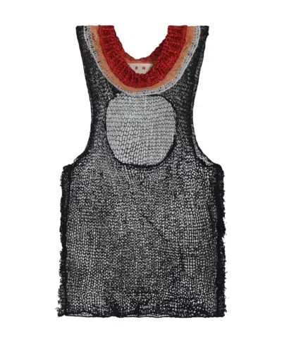 Marni Open-knit Sleeveless Jumper In Gray