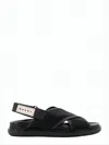 Marni Open-toe Black Mesh Sandals With Crisscross Straps And Rubber Sole In Black
