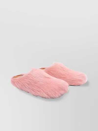 Marni Open Toe Leather And Fur Flat Sole Mules