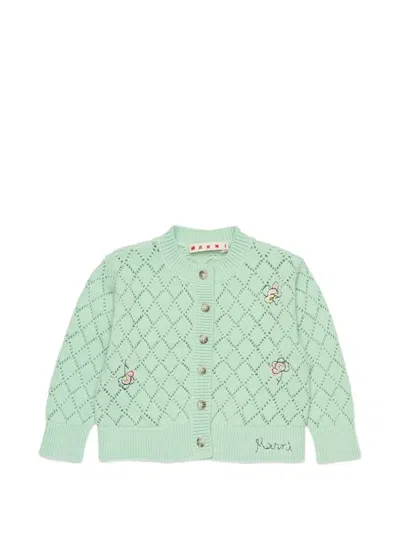 Marni Babies' Openwork Floral Cardigan In Green