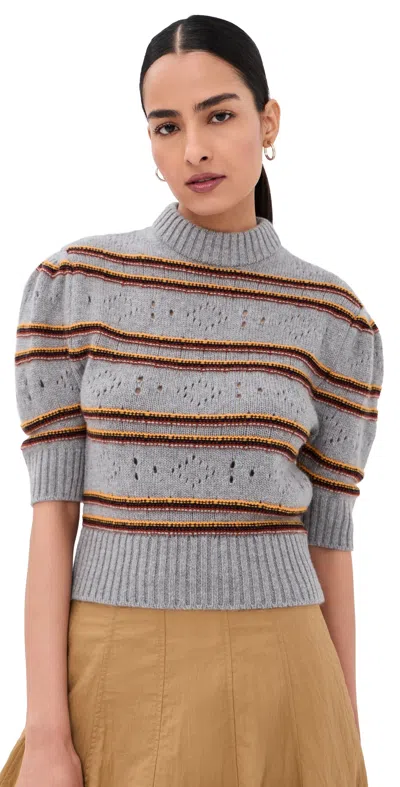 Marni Striped Pure Cashmere Jumper With Puff Sleeves In Gray