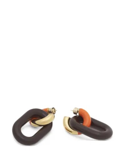 Marni Orange And Brown Resin Chain Earrings In Metallic