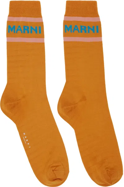 Marni Intarsia-knit Logo Socks In Orange