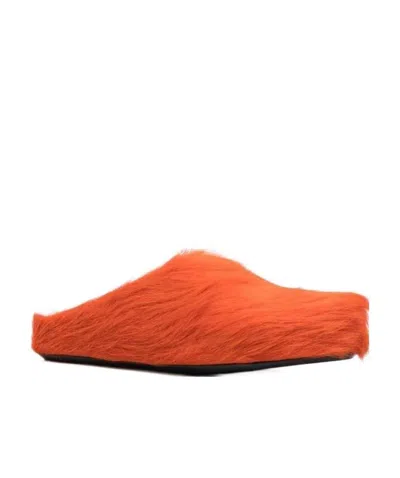Marni Orange Long Hair Calfskin Fussbett Sabot