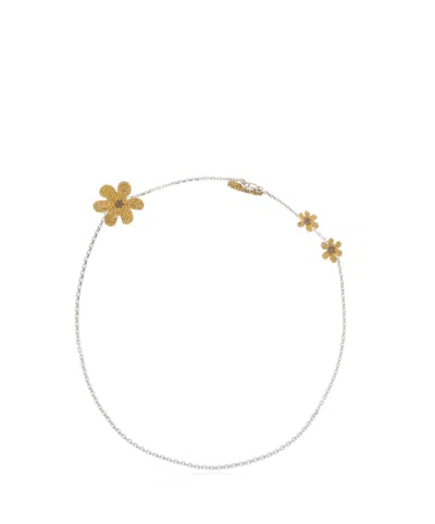 Marni Orange Rhinestone Daisy Necklace In Gold