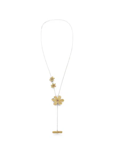 Marni Orange Rhinestone Daisy Necklace In Gold