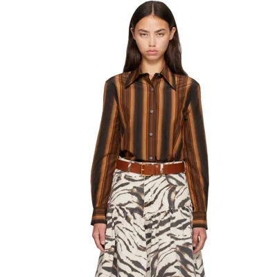 Marni Striped Cotton And Silk-blend Shirt In Orange