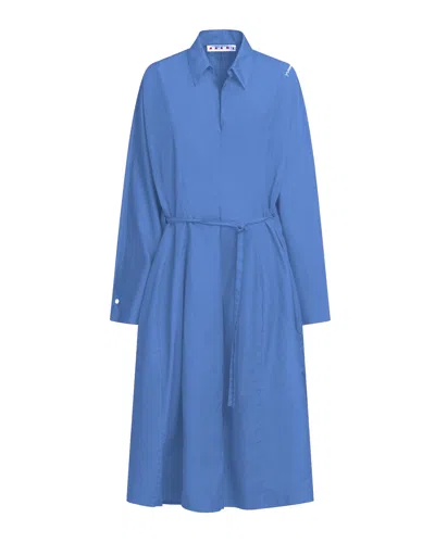 Marni Organic Cotton Shirt Dress With  Symbol In Blue