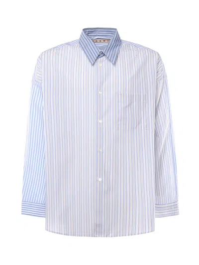 Marni Organic Cotton Shirt With A Mix Of Stripes In Blue