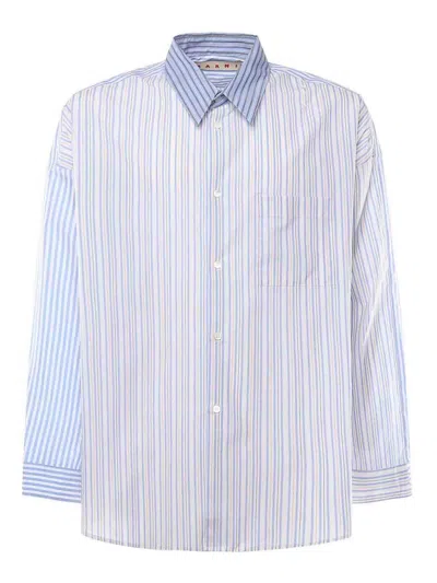 Marni Organic Cotton Shirt With A Mix Of Stripes In Blue