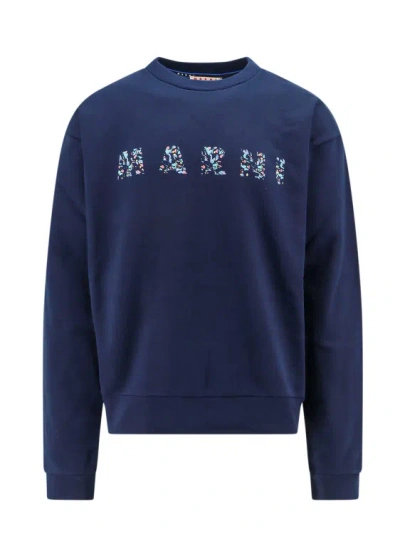 Marni Organic Cotton Sweatshirt With Floral Logo On The Front In Black
