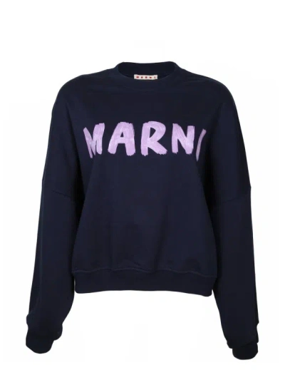 Marni Organic Cotton Sweatshirt With Logo In Blue