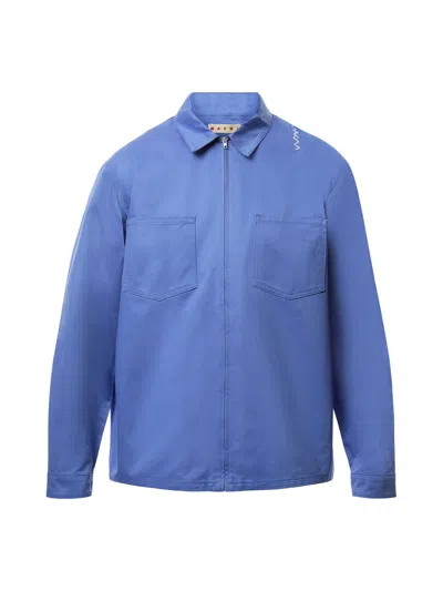 Marni Organic Gabardine Ls Shirt In Blue Lilac
