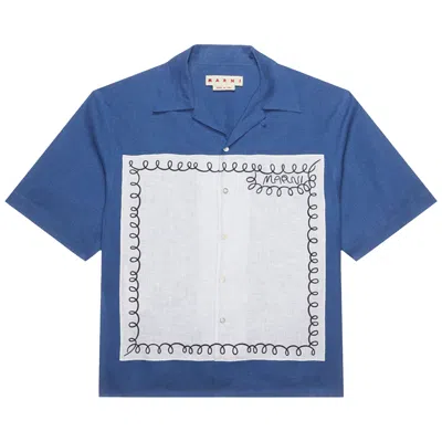 Pre-owned Marni Organic Poplin Bowling Shirt 'mazarine Blue' | Men's Size 54