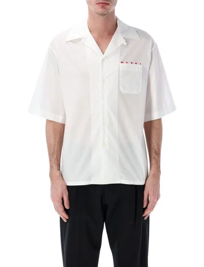 Marni Organic Poplin Bowling Shirt With Hidden Logo In White