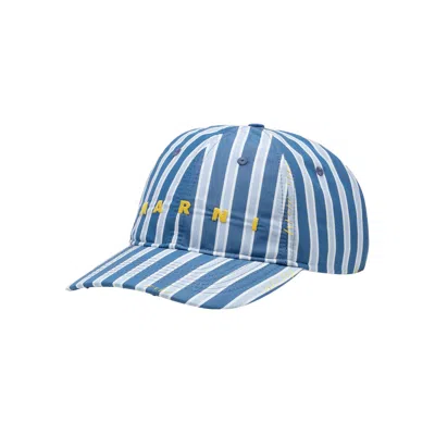 Pre-owned Marni Organic Striped Compact Poplin Hat 'opal' | Blue | Men's Size S