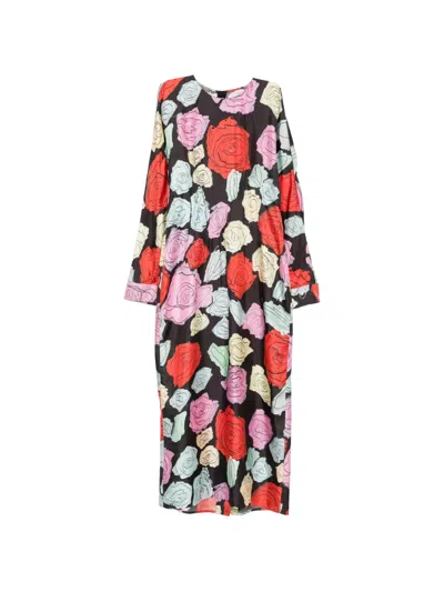 Pre-owned Marni Orion Floral-print Long-sleeve Midi Dress In Black