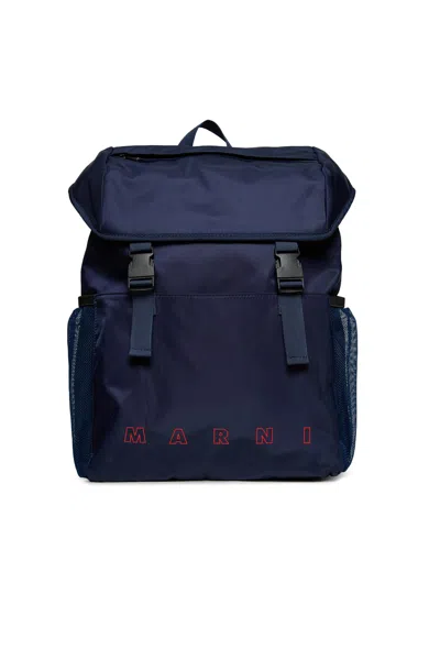 Marni Outline Branded Backpack In Blue