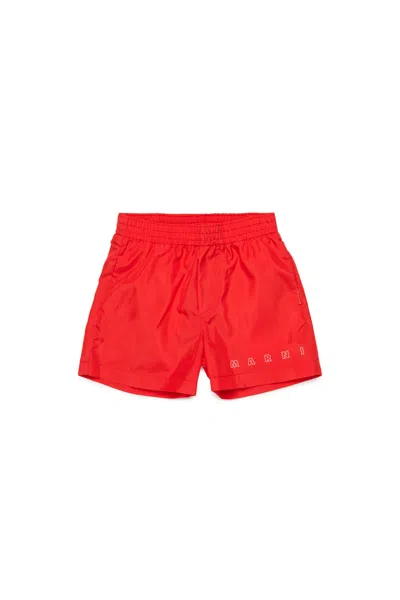 Marni Babies'  Outline Branded Boxer Shorts In Red