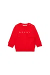 Marni Outline Branded Crew-neck Sweatshirt In Red