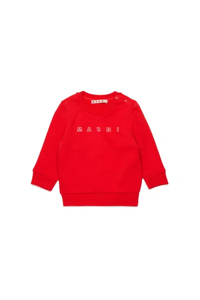 Marni Babies'  Outline Branded Crew-neck Sweatshirt In Red