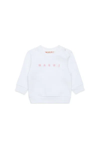 Marni Babies'  Outline Branded Crew-neck Sweatshirt In White