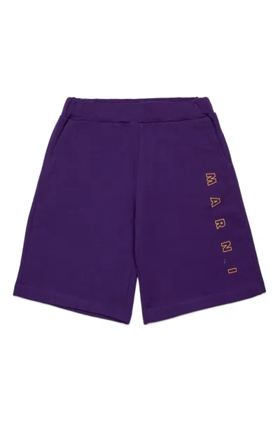 Marni Outline Branded Fleece Shorts In Violet