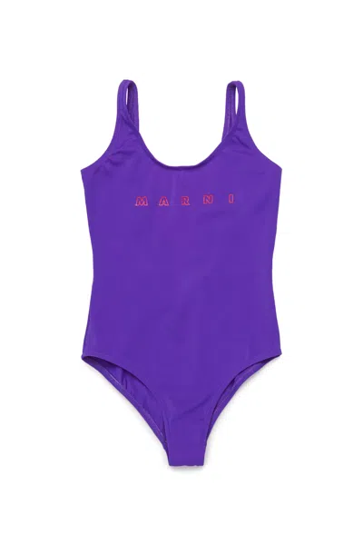 Marni Kids'  Outline Branded One-piece Swimsuit In Violet