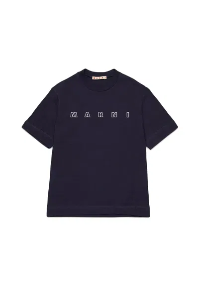 Marni T-shirt Con Logo  Outline In Blue