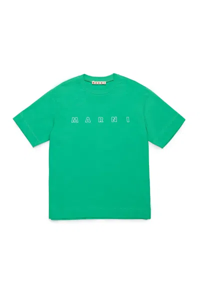 Marni Outline Branded T-shirt In Green