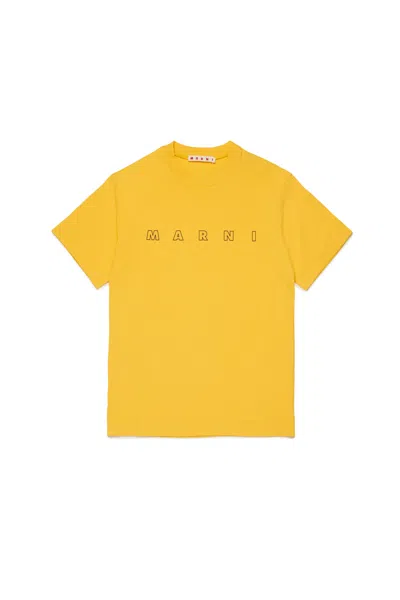 Marni Outline Branded T-shirt In Yellow
