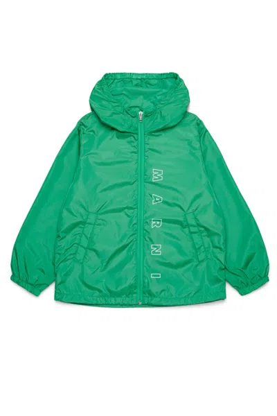 Marni Outline Branded Windbreaker Jacket In Green
