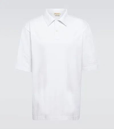 Marni Oversized Cotton Jersey Polo Shirt In White