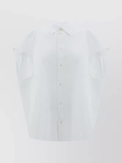 Marni Oversized Cotton Sleeveless Monochrome Collared Shirt In White