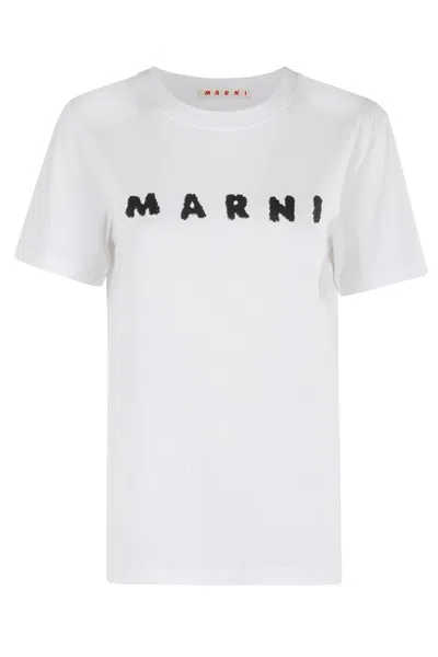 Marni Oversized Cotton T-shirt With Front Logo In White