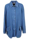 Marni Oversized Denim Jacket With Structured Collar In Blue