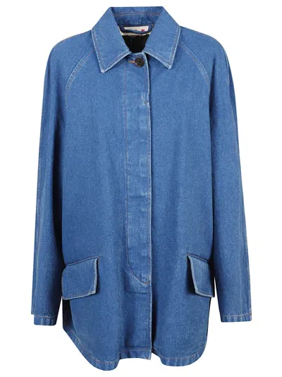 Marni Oversized Denim Jacket With Structured Collar In Blue