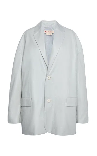 Marni Oversized Leather Blazer In Blue