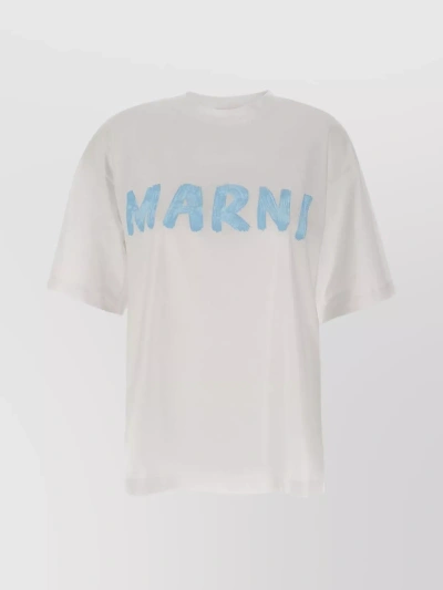 Marni Logo-stamp Cotton T-shirt In Blue