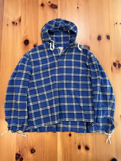 Pre-owned Marni Oversized Pullover Cotton Flannel Shirt With Hood In Blue