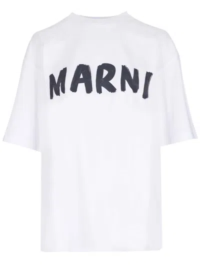 Marni Oversized Signature T-shirt In Bianco