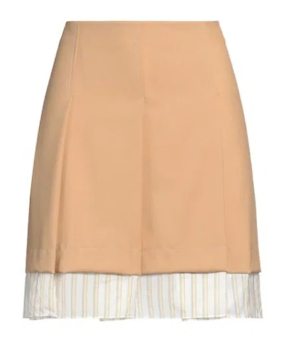 Marni Oversized Striped Pleated Wool Skirt In Nude